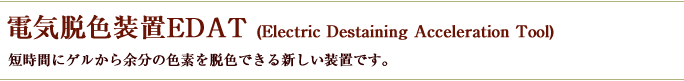 電気脱色装置EDAT (Electric Destaining Acceleration Tool)短時間にゲルから余分の色素を脱色できる新しい装置です。